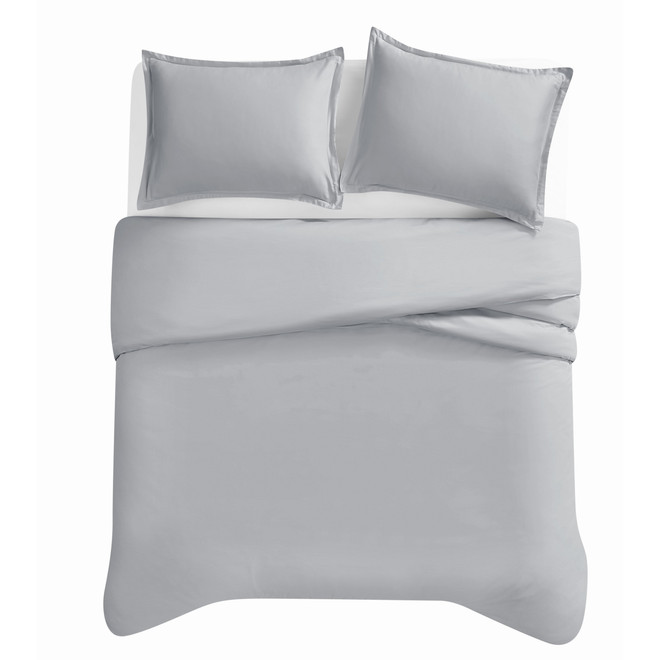 Badgley Mischka Cotton Sateen Grey 3 Piece Duvet Set