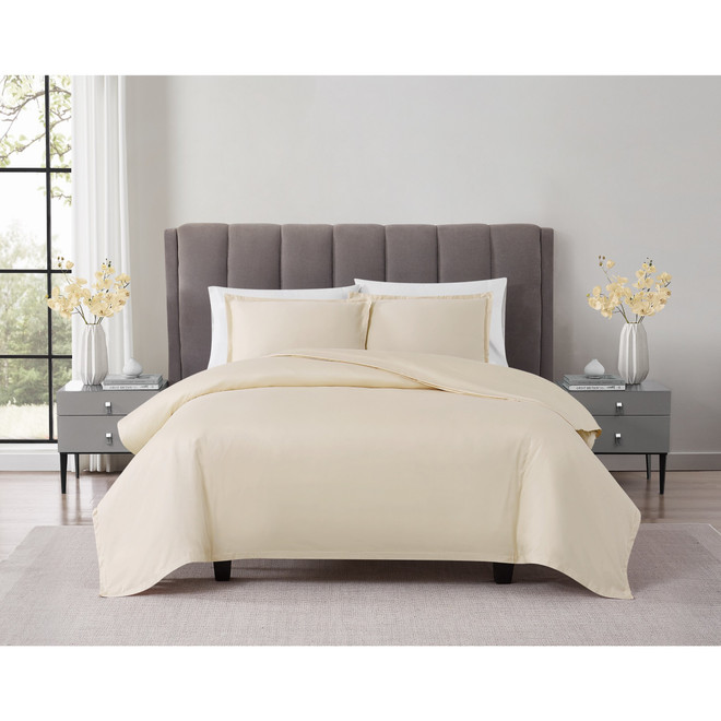 Badgley Mischka Cotton Sateen Tan 3 Piece Duvet Set