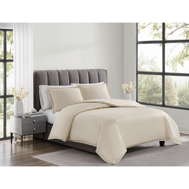 Badgley Mischka Cotton Sateen Tan 3 Piece Duvet Set