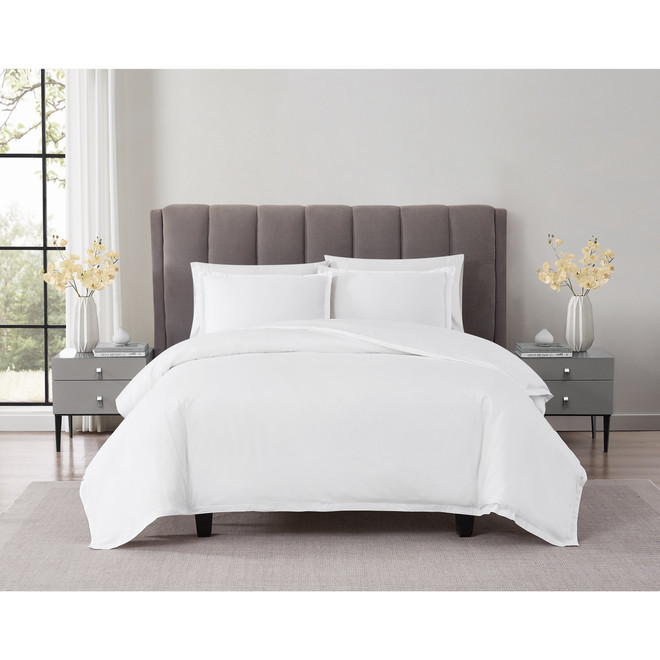 Badgley Mischka Cotton Sateen White 3 Piece Duvet Set