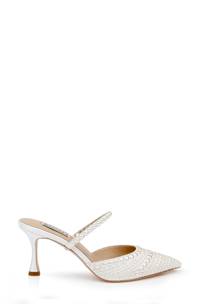 Badgley Mischka Duchess Pointed Toe Pearl Heeled Mules