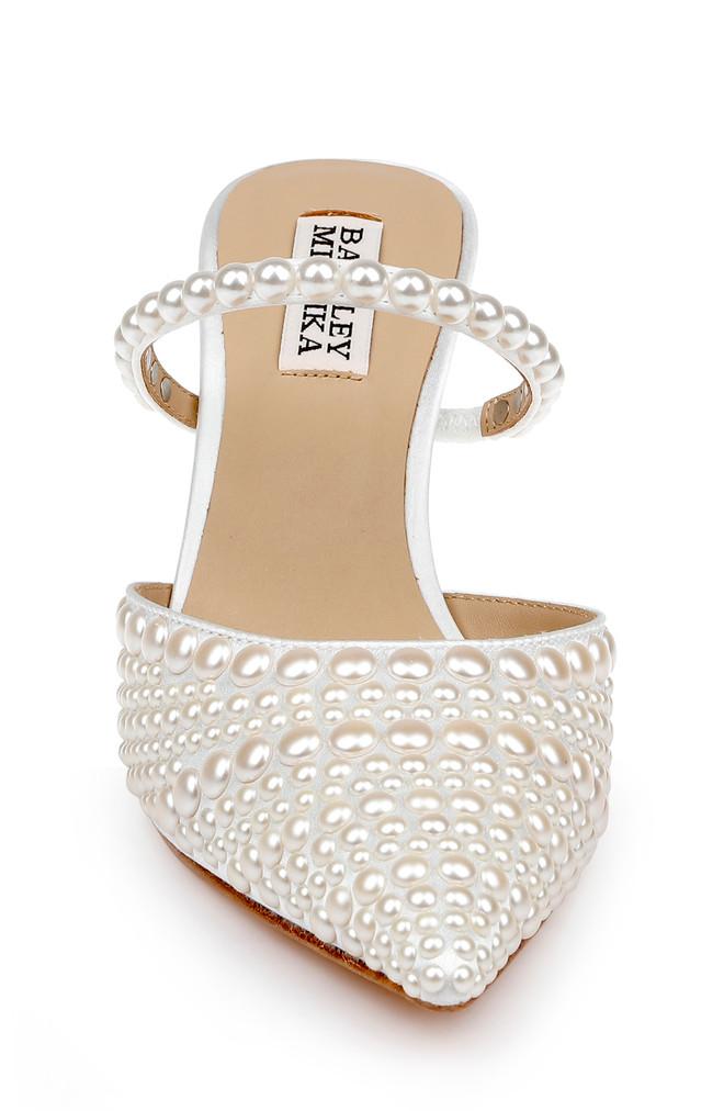 Badgley Mischka Duchess Pointed Toe Pearl Heeled Mules