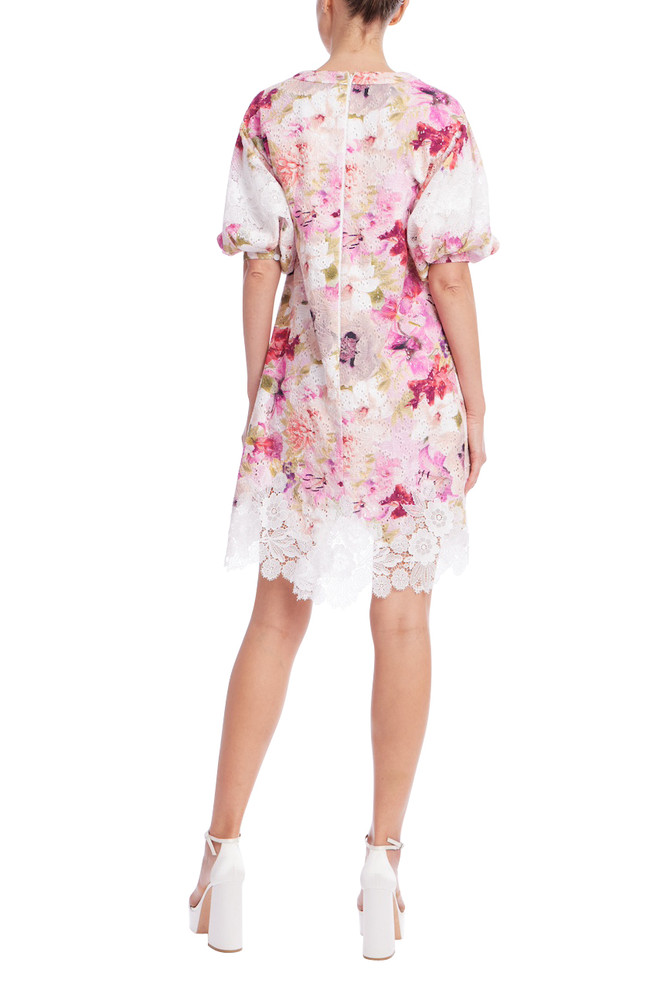 Badgley Mischka Floral Embroidered Lace V-Neck Mini Dress