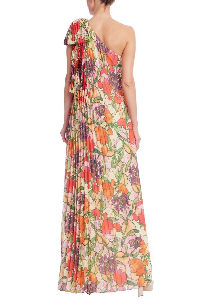 Badgley Mischka Floral Print One-Shoulder Maxi Dress