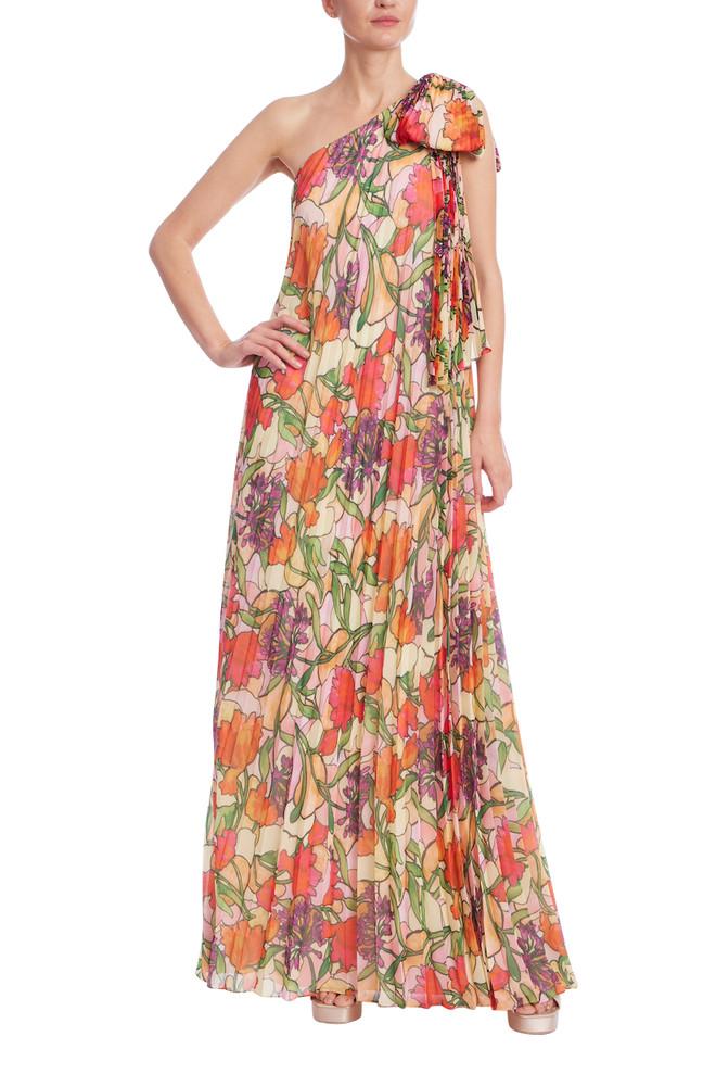 badgley mischka Floral Print One-Shoulder Maxi Dress