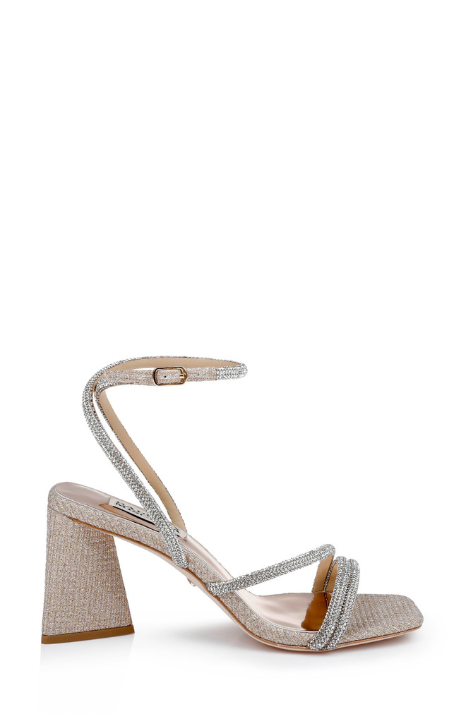 Badgley Mischka Freedom Glitter Block Heel With Bejeweled Straps