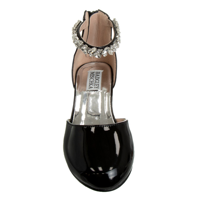 Badgley Mischka Girls’ Low-Heeled Signature Dress Shoe With Rhinestone Ankle Strap