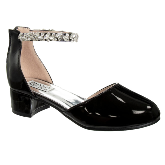 badgley mischka Girls’ Low-Heeled Signature Dress Shoe with Rhinestone Ankle Strap