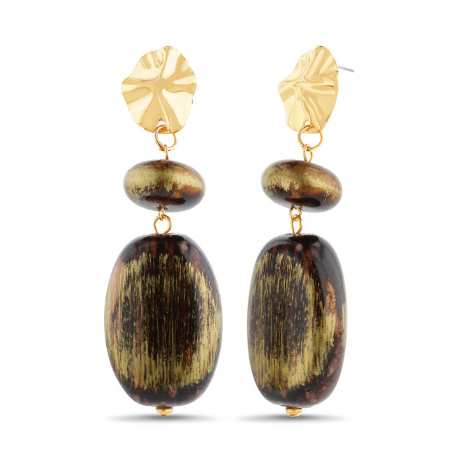 badgley mischka Gold Drop Earrings with Earthy Beads