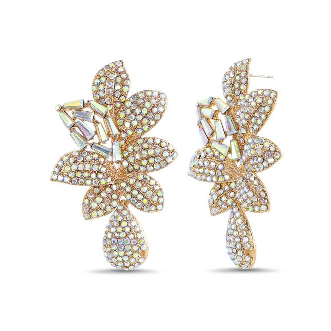 badgley mischka Gold Floral Drop Earrings with AB Crystal Embellishment