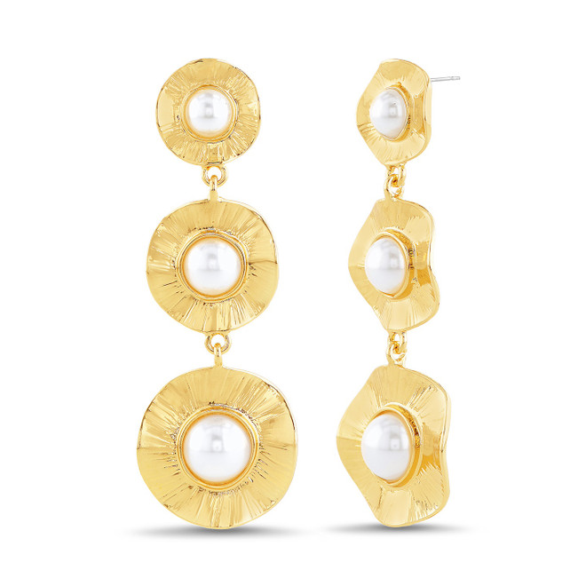 badgley mischka Gold-Tone Textured Drop Earrings with Center Pearl Accents