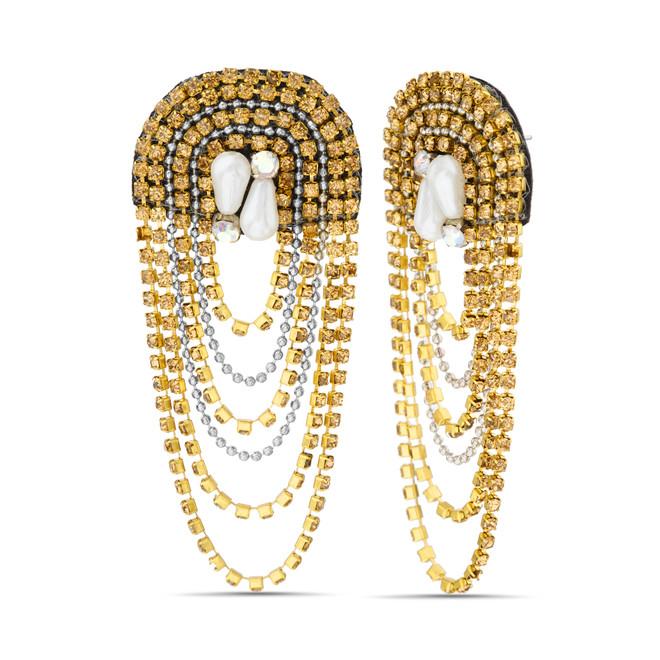 badgley mischka Golden Layered Ball Chain Waterfall Earrings