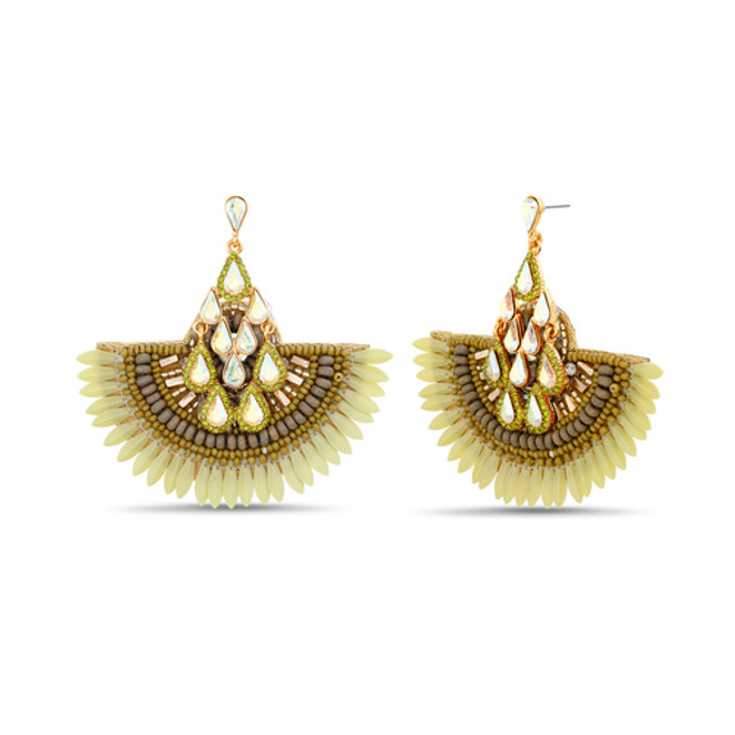 badgley mischka Golden Seed Beads and Sequin Fan Earrings