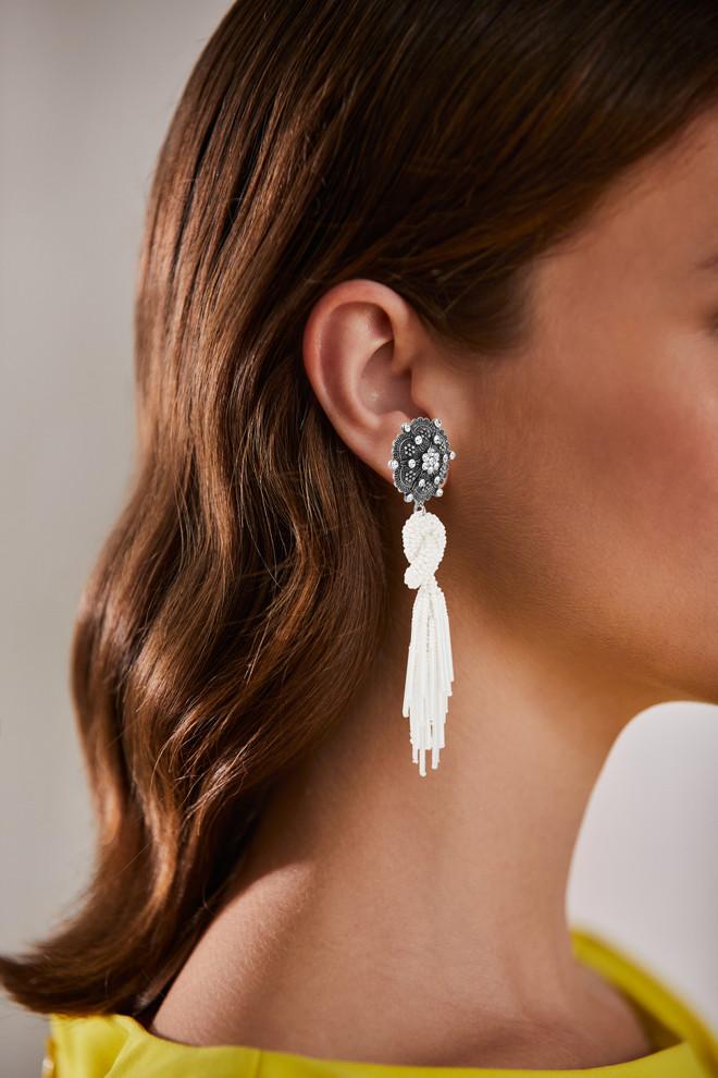 Badgley Mischka Intricate Post Earrings With Knotted Seed Bead Tassel