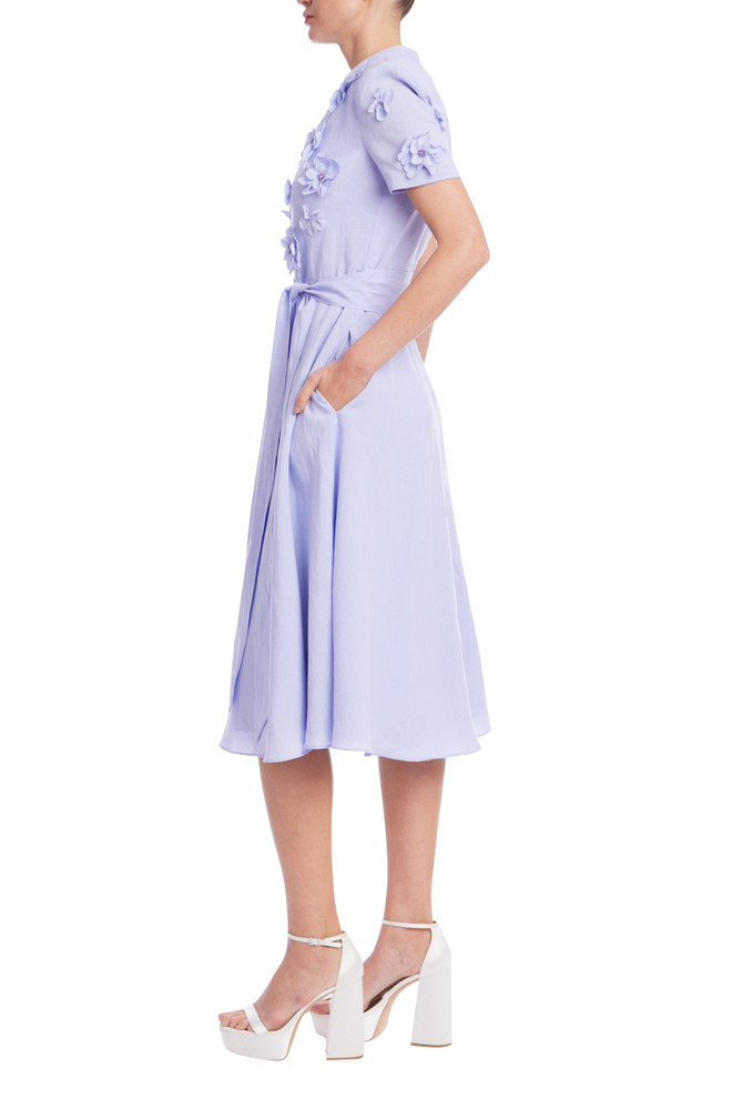 Badgley Mischka Lavender Bloom Embroidered Midi Dress