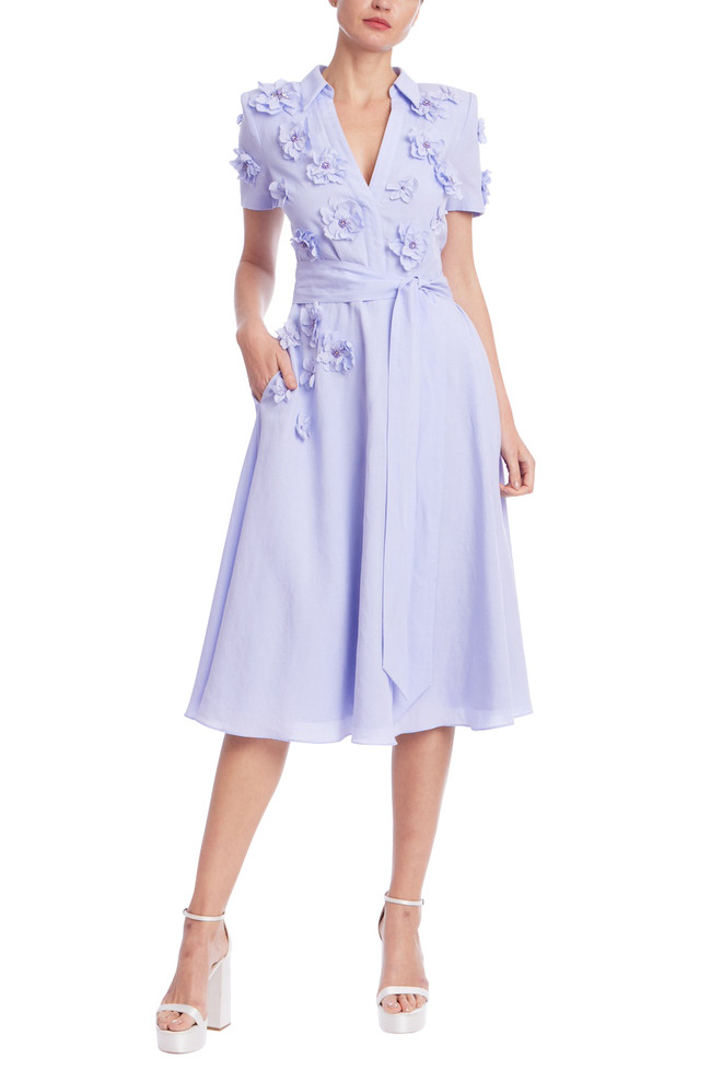 badgley mischka Lavender Bloom Embroidered Midi Dress