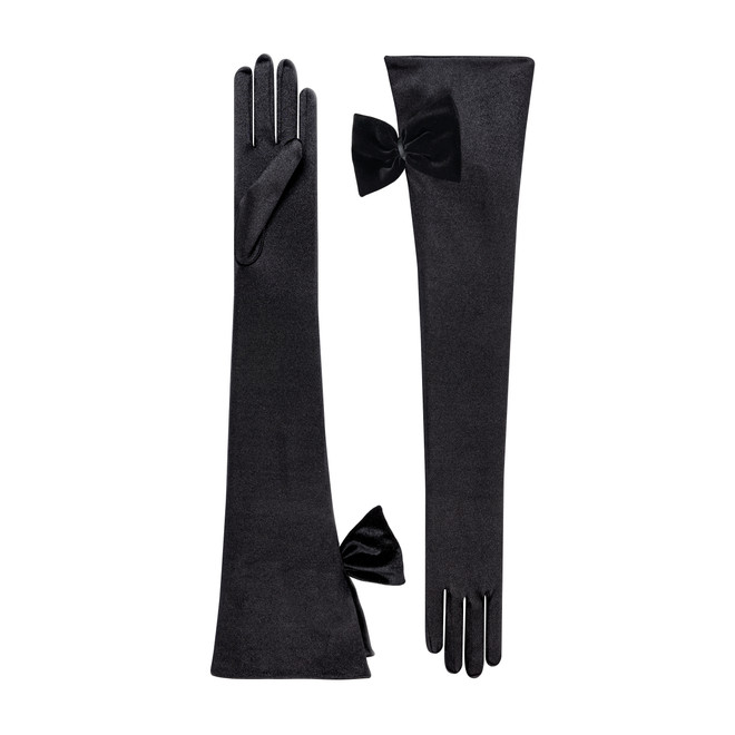 badgley mischka Petroula Satin Opera Glove with Velvet Bow