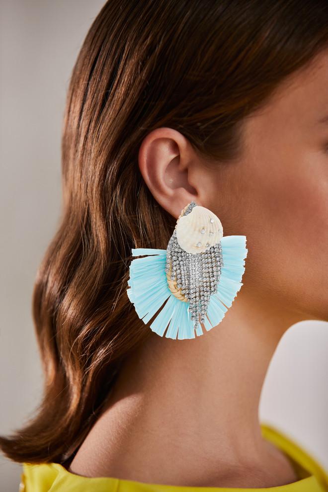 Badgley Mischka Raffia And Crystal Earrings With Shell
