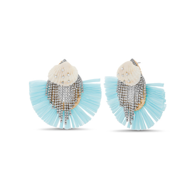 badgley mischka Raffia and Crystal Earrings with Shell
