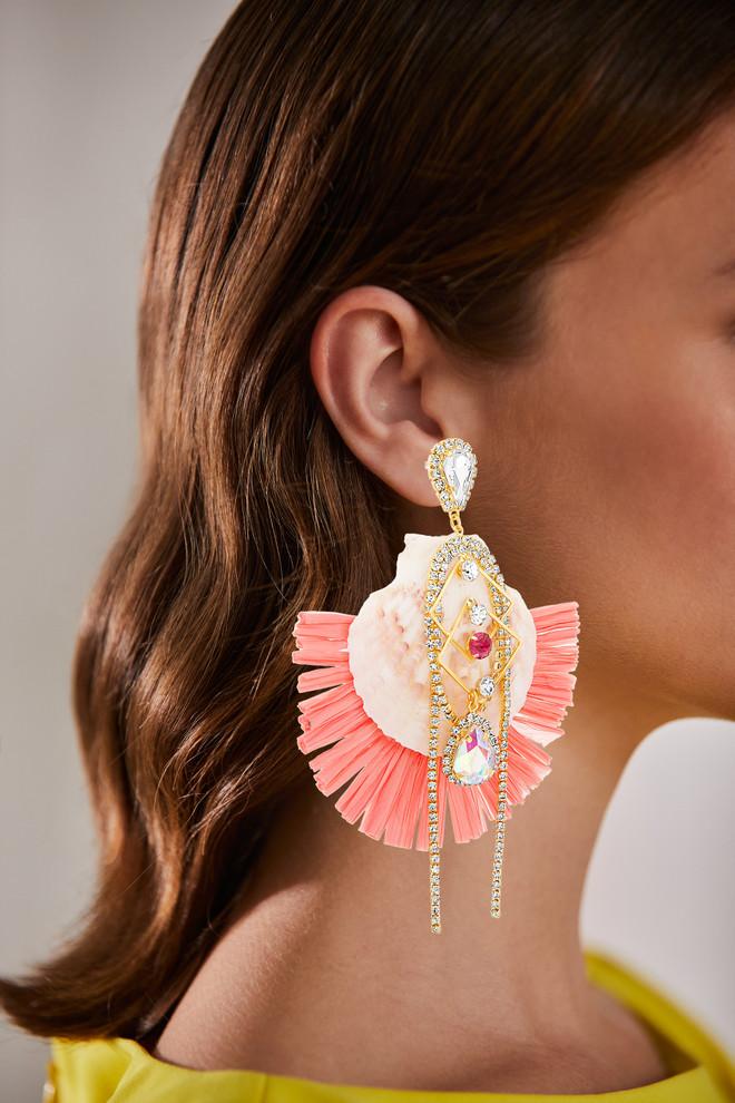 Badgley Mischka Raffia Gemstone Drop Earrings With Shell