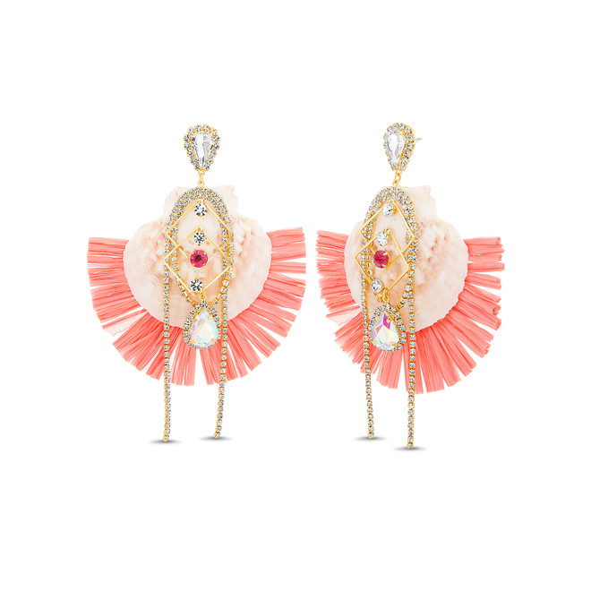 badgley mischka Raffia Gemstone Drop Earrings with Shell