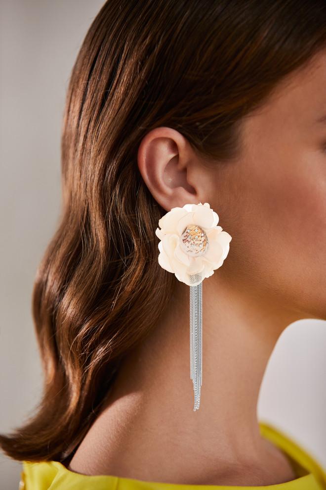 Badgley Mischka Shell Fabric Flower Waterfall Earrings