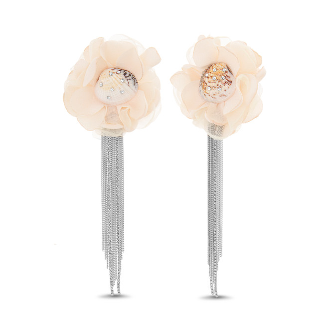 badgley mischka Shell Fabric Flower Waterfall Earrings