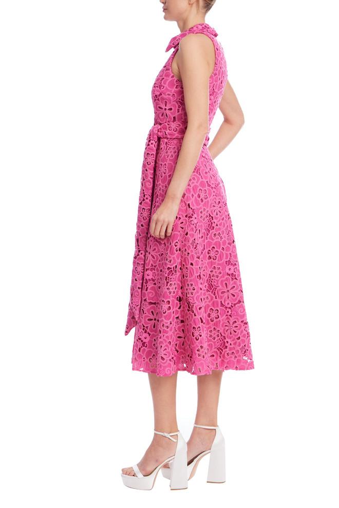 Badgley Mischka Sleeveless Embroidered Lace Halter Dress