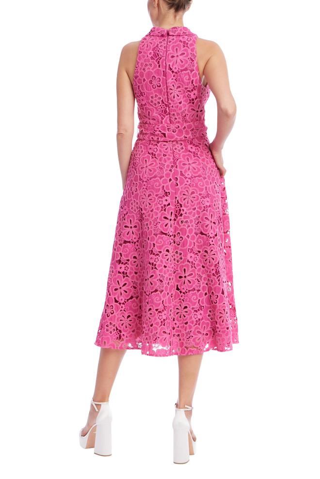 Badgley Mischka Sleeveless Embroidered Lace Halter Dress