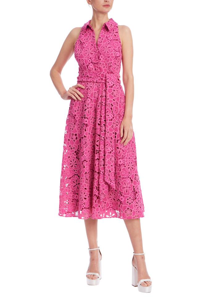 badgley mischka Sleeveless Embroidered Lace Halter Dress