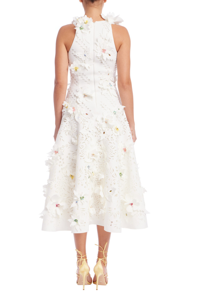 Badgley Mischka Sleeveless Floral Applique Midi Dress