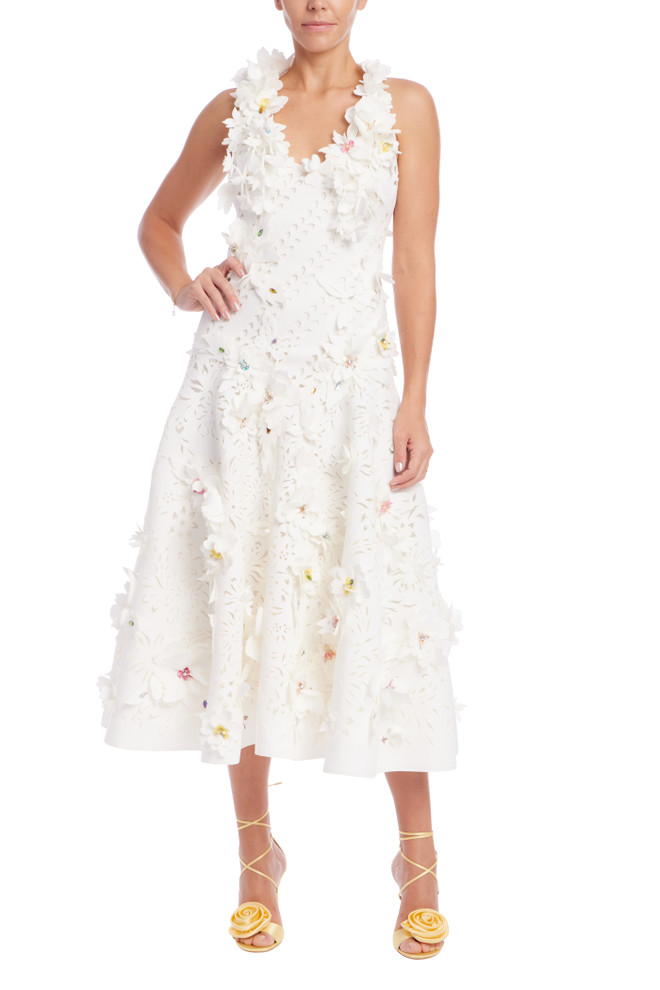 badgley mischka Sleeveless Floral Applique Midi Dress