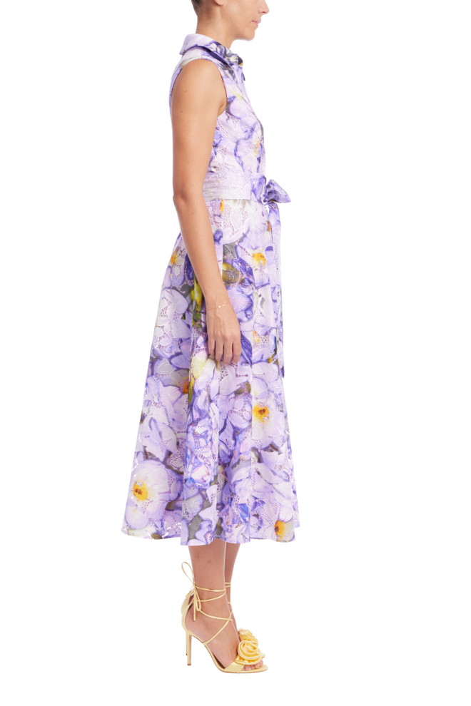 Badgley Mischka Sleeveless Printed Lace A-Line Dress