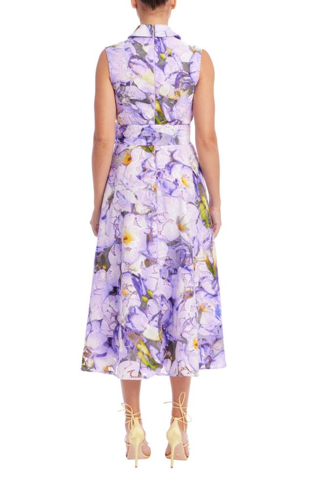 Badgley Mischka Sleeveless Printed Lace A-Line Dress