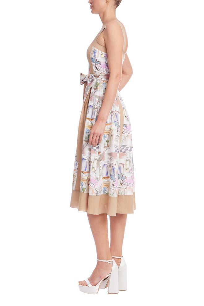 Badgley Mischka Watercolor Cityscape Midi Day Dress