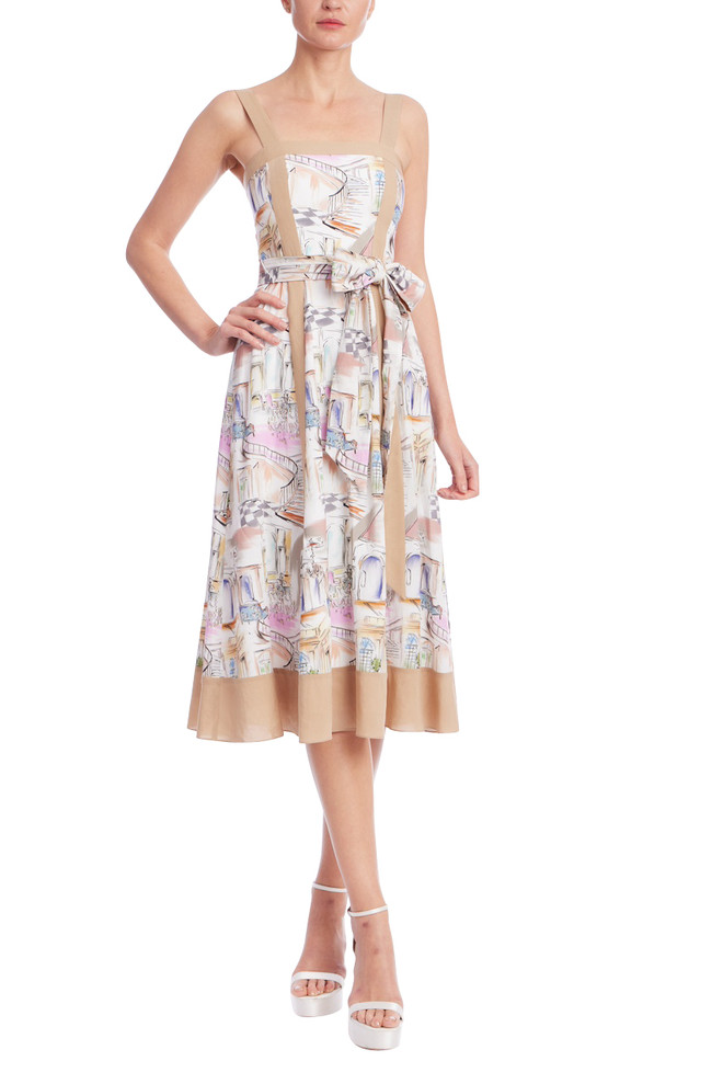 badgley mischka Watercolor Cityscape Midi Day Dress
