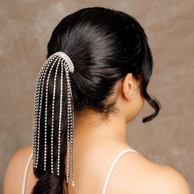 Badgley Mischka Waterfall Crystal Stone Chain Barrette