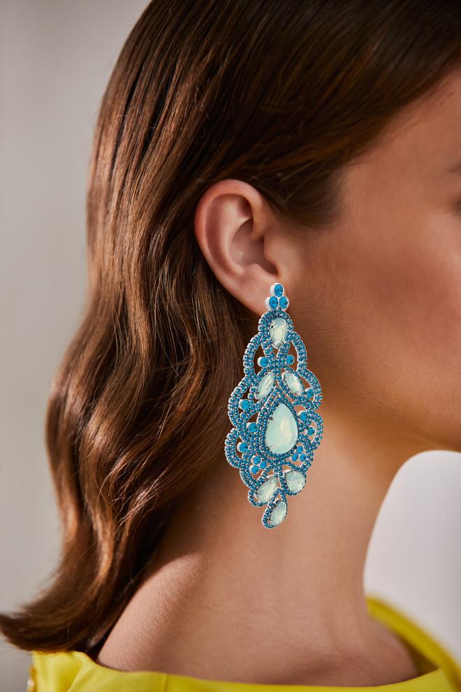 Badgley Mischka Wowza Long Blue Chandelier Earrings
