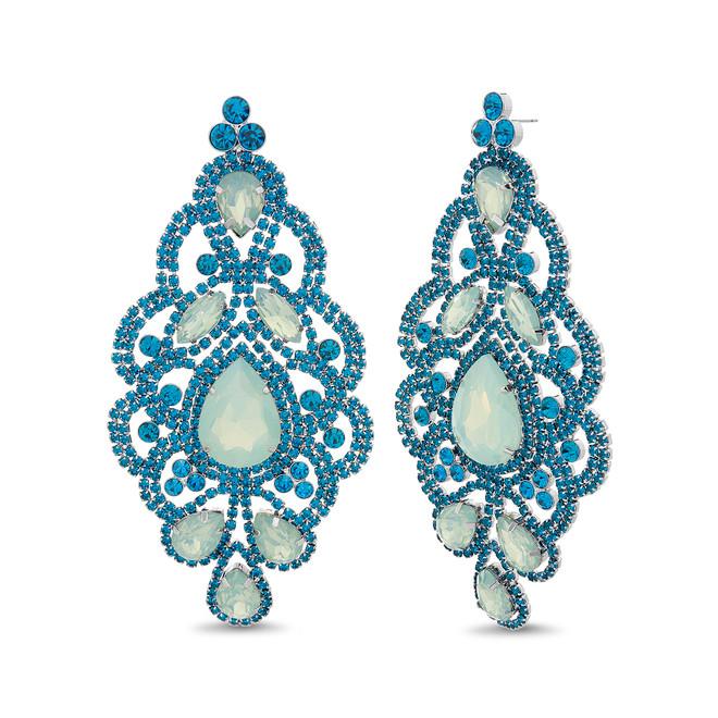 badgley mischka Wowza Long Blue Chandelier Earrings