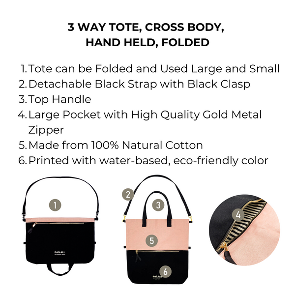 Bag All 3 Way Tote Cross Body Hand Held Folded Pink/Black New York