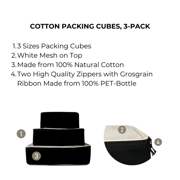 Bag All Cotton Packing Cubes 3-pack Black