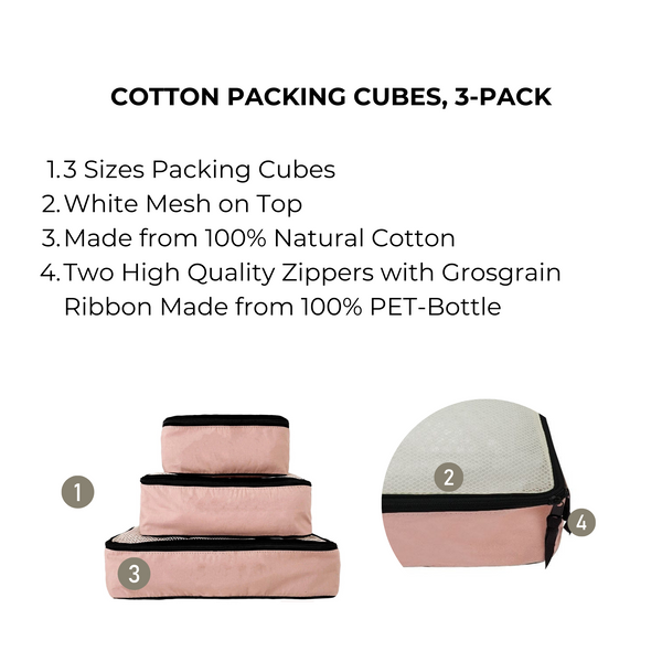 Bag All Cotton Packing Cubes 3-pack Pink/Blush