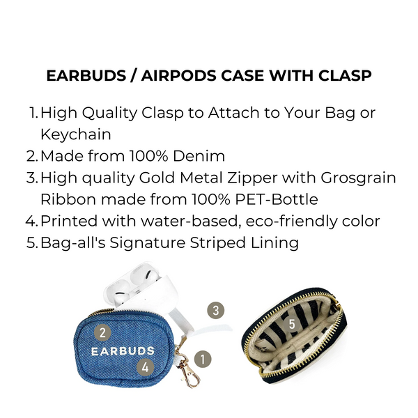 Bag All Earbuds/Airpods Case With Clasp Denim