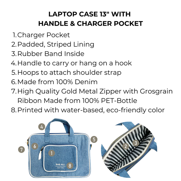 Bag All Laptop Case 13" Handle & Charger Pocket Denim