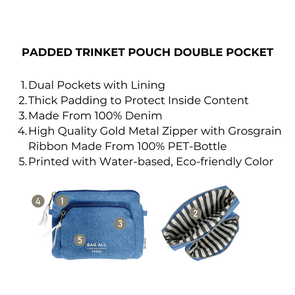 Bag All Padded Trinket Pouch Double Pocket Denim