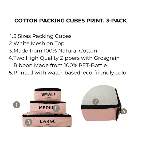 Bag All Cotton Packing Cubes Print 3-pack Pink/Blush