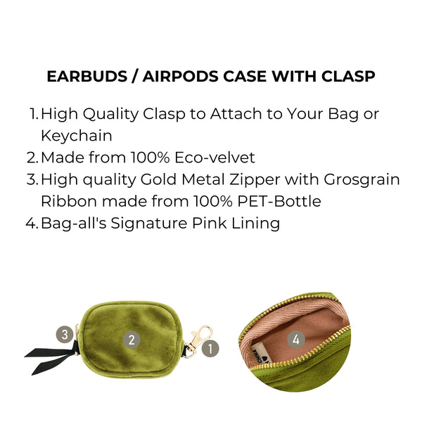 Bag All Earbuds/Airpods Case With Clasp Green Velvet