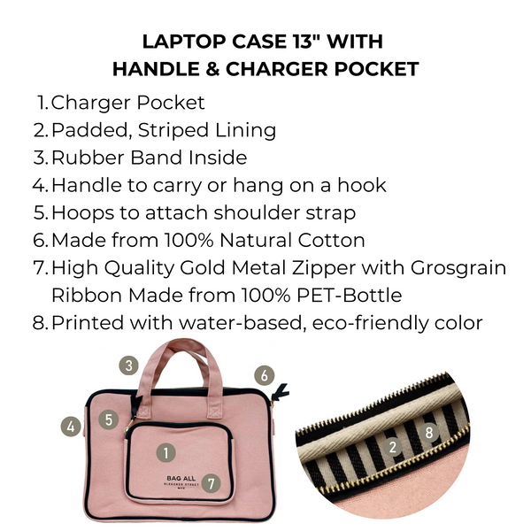 Bag All Laptop Case 13" Handle & Charger Pocket Pink/Blush