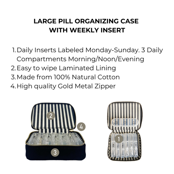 Bag All Large Pill Travel Case With Individual Daily Pill Organizer Black