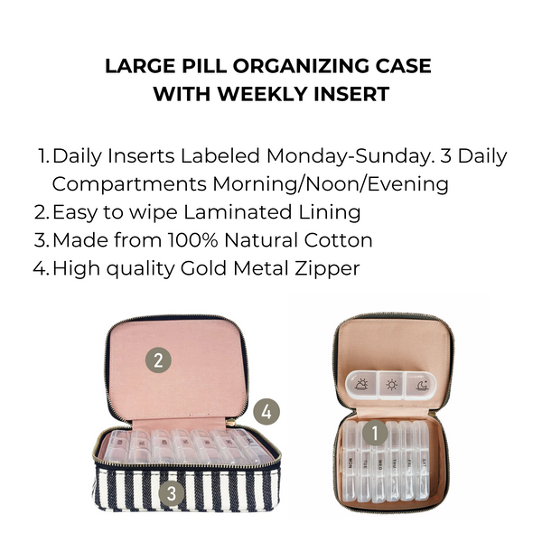 Bag All Large Pill Travel Case With Individual Daily Pill Organizer Striped